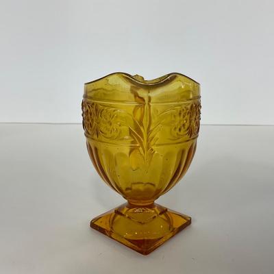 -253- GLASSWARE | Amber Daisy Indiana Glass Co. | Creamer, Sugar, & Soup Bowl