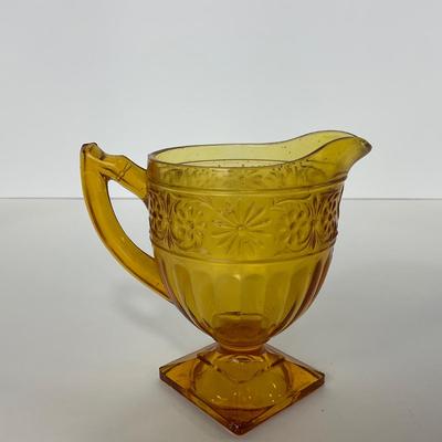 -253- GLASSWARE | Amber Daisy Indiana Glass Co. | Creamer, Sugar, & Soup Bowl