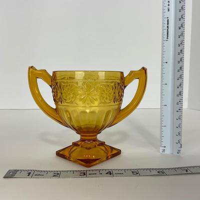 -253- GLASSWARE | Amber Daisy Indiana Glass Co. | Creamer, Sugar, & Soup Bowl