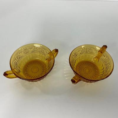 -253- GLASSWARE | Amber Daisy Indiana Glass Co. | Creamer, Sugar, & Soup Bowl