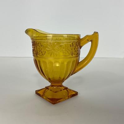 -253- GLASSWARE | Amber Daisy Indiana Glass Co. | Creamer, Sugar, & Soup Bowl