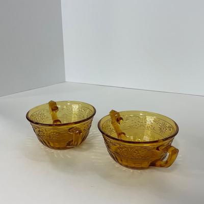 -253- GLASSWARE | Amber Daisy Indiana Glass Co. | Creamer, Sugar, & Soup Bowl