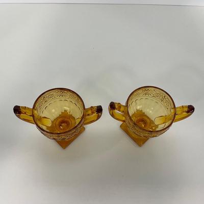 -253- GLASSWARE | Amber Daisy Indiana Glass Co. | Creamer, Sugar, & Soup Bowl