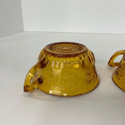 -253- GLASSWARE | Amber Daisy Indiana Glass Co. | Creamer, Sugar, & Soup Bowl