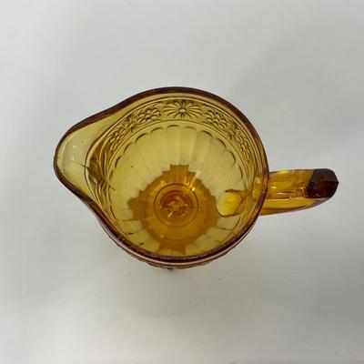 -253- GLASSWARE | Amber Daisy Indiana Glass Co. | Creamer, Sugar, & Soup Bowl