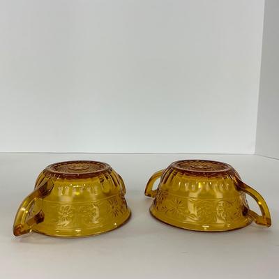 -253- GLASSWARE | Amber Daisy Indiana Glass Co. | Creamer, Sugar, & Soup Bowl