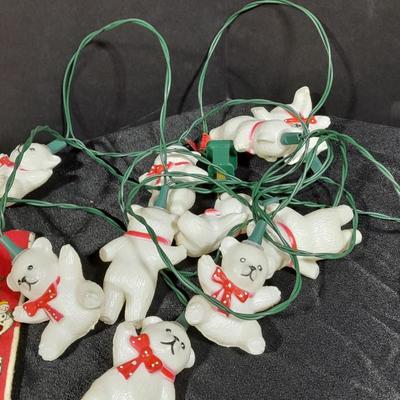 Vintage Christmas felt stockings, Bear lights, vintage ornaments and more