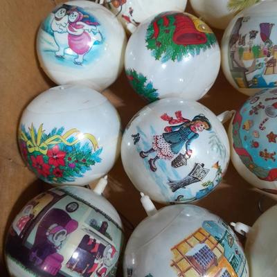 Vintage Christmas Felt Santa, Shiny Brite glass bulbs, and plastic Christmas ornament set
