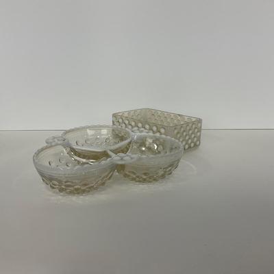 -257- GLASSWARE | Moonstone Anchor Hocking Glass Co. | Divided Dish & Dish