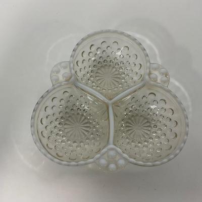-257- GLASSWARE | Moonstone Anchor Hocking Glass Co. | Divided Dish & Dish