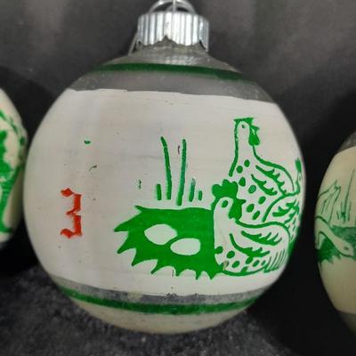 Vintage and rare 12 day's of Christmas Shiny Brite glass ornaments / bulbs and stenciled Shiny Brite glass bulbs