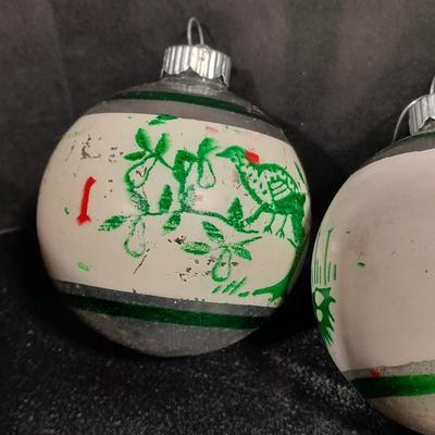 Vintage and rare 12 day's of Christmas Shiny Brite glass ornaments / bulbs and stenciled Shiny Brite glass bulbs