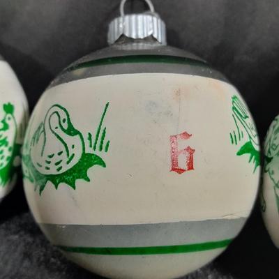 Vintage and rare 12 day's of Christmas Shiny Brite glass ornaments / bulbs and stenciled Shiny Brite glass bulbs