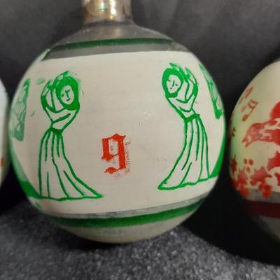 Vintage and rare 12 day's of Christmas Shiny Brite glass ornaments / bulbs and stenciled Shiny Brite glass bulbs