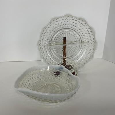 -258- GLASSWARE | Moonstone Anchor Hocking Glass Co. | Dish & Divided Dish