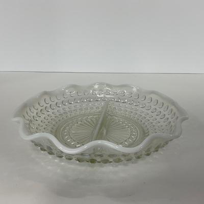 -258- GLASSWARE | Moonstone Anchor Hocking Glass Co. | Dish & Divided Dish