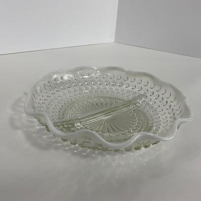 -258- GLASSWARE | Moonstone Anchor Hocking Glass Co. | Dish & Divided Dish