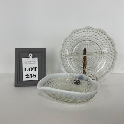 -258- GLASSWARE | Moonstone Anchor Hocking Glass Co. | Dish & Divided Dish