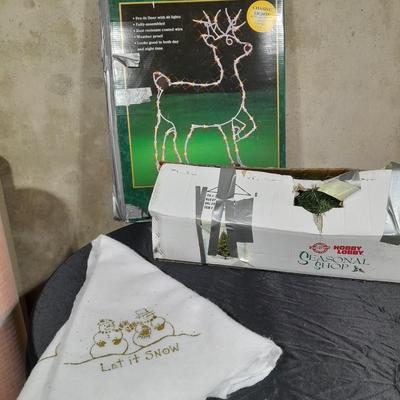 Indoor Outdoor Light up reindeer,4.5' Doulas Fir faux Christmas tree and Tree skirt
