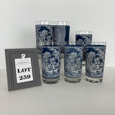 -259- GLASSWARE | Currier & Ives Old Mill Dark Blue | Drinking Glasses
