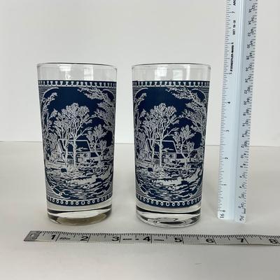 -259- GLASSWARE | Currier & Ives Old Mill Dark Blue | Drinking Glasses
