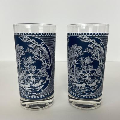 -259- GLASSWARE | Currier & Ives Old Mill Dark Blue | Drinking Glasses