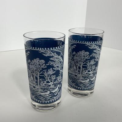 -259- GLASSWARE | Currier & Ives Old Mill Dark Blue | Drinking Glasses