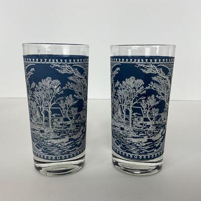 -259- GLASSWARE | Currier & Ives Old Mill Dark Blue | Drinking Glasses