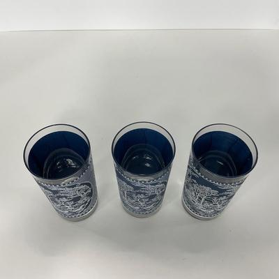 -260- GLASSWARE | Currier & Ives Old Mill Dark Blue Drinking & Juice Glasses