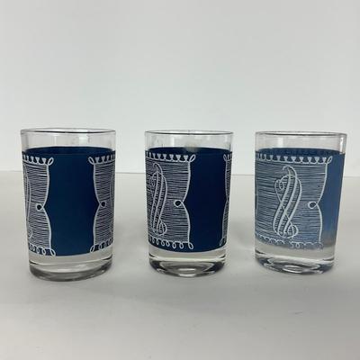 -260- GLASSWARE | Currier & Ives Old Mill Dark Blue Drinking & Juice Glasses