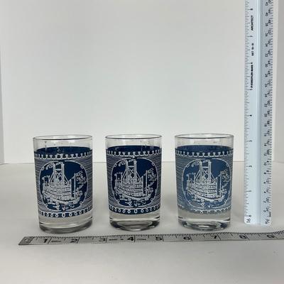 -260- GLASSWARE | Currier & Ives Old Mill Dark Blue Drinking & Juice Glasses