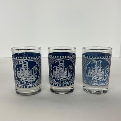 -260- GLASSWARE | Currier & Ives Old Mill Dark Blue Drinking & Juice Glasses