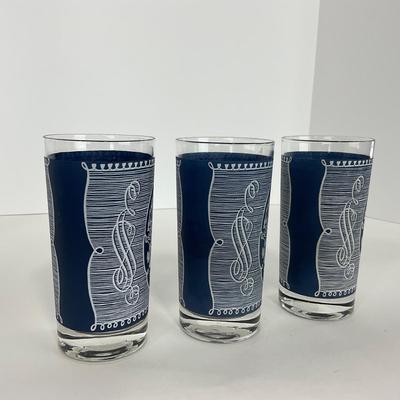 -260- GLASSWARE | Currier & Ives Old Mill Dark Blue Drinking & Juice Glasses