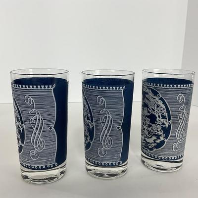 -260- GLASSWARE | Currier & Ives Old Mill Dark Blue Drinking & Juice Glasses