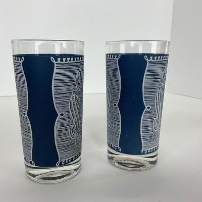 -260- GLASSWARE | Currier & Ives Old Mill Dark Blue Drinking & Juice Glasses