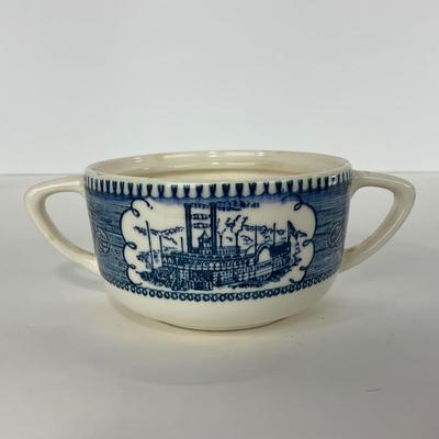 -263- GLASSWARE | Currier & Ives | Covered Sugar, Creamer, Salt & Pepper Shakers