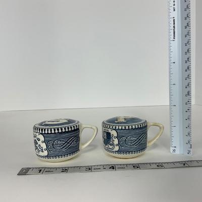 -263- GLASSWARE | Currier & Ives | Covered Sugar, Creamer, Salt & Pepper Shakers