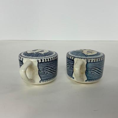 -263- GLASSWARE | Currier & Ives | Covered Sugar, Creamer, Salt & Pepper Shakers