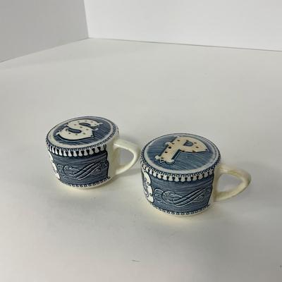 -263- GLASSWARE | Currier & Ives | Covered Sugar, Creamer, Salt & Pepper Shakers