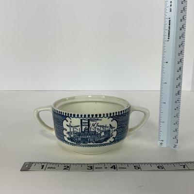 -264- GLASSWARE | Currier & Ives | Covered Sugar, Creamer, Salt & Pepper Shakers