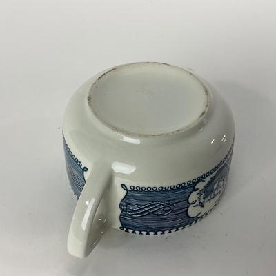 -264- GLASSWARE | Currier & Ives | Covered Sugar, Creamer, Salt & Pepper Shakers