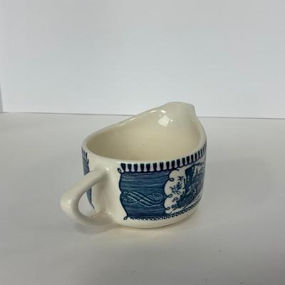 -264- GLASSWARE | Currier & Ives | Covered Sugar, Creamer, Salt & Pepper Shakers