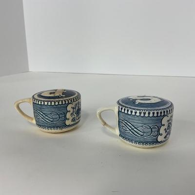 -264- GLASSWARE | Currier & Ives | Covered Sugar, Creamer, Salt & Pepper Shakers