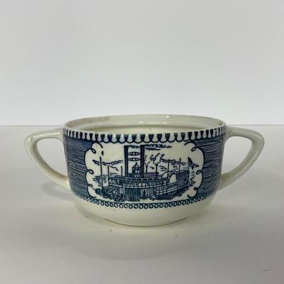 -264- GLASSWARE | Currier & Ives | Covered Sugar, Creamer, Salt & Pepper Shakers