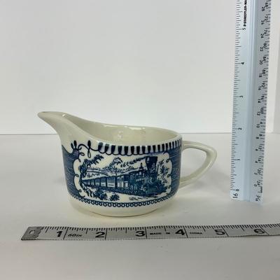 -265- GLASSWARE | Currier & Ives | Covered Sugar, Creamer, Salt & Pepper Shaker