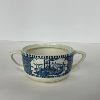 -265- GLASSWARE | Currier & Ives | Covered Sugar, Creamer, Salt & Pepper Shaker