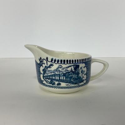 -265- GLASSWARE | Currier & Ives | Covered Sugar, Creamer, Salt & Pepper Shaker