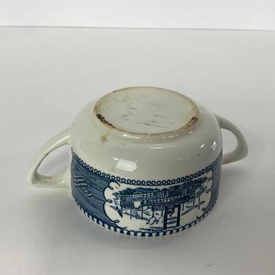 -265- GLASSWARE | Currier & Ives | Covered Sugar, Creamer, Salt & Pepper Shaker