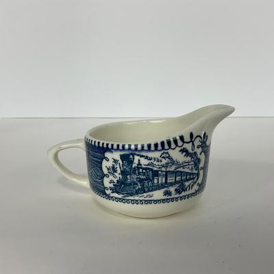 -265- GLASSWARE | Currier & Ives | Covered Sugar, Creamer, Salt & Pepper Shaker