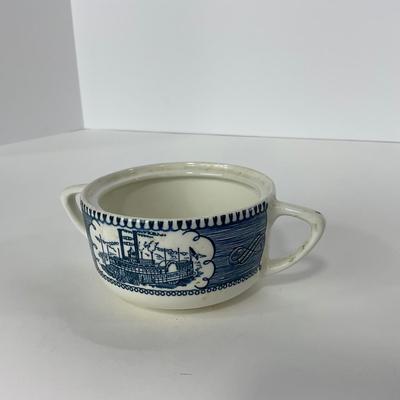 -265- GLASSWARE | Currier & Ives | Covered Sugar, Creamer, Salt & Pepper Shaker